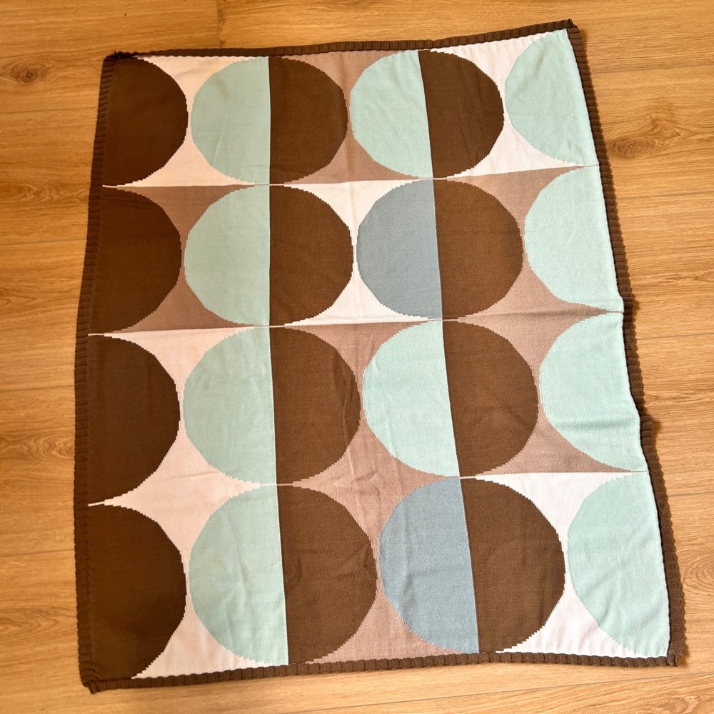 DwellStudio Knit Baby Blanket 31x36 Brown Mint‎ Green Geometric Circles MCM